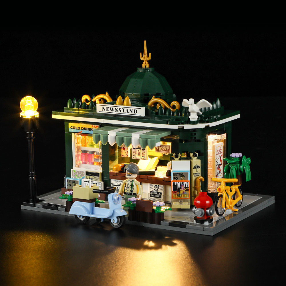 Lumibricks Newsstand F9023 alternate angle showing full structure and street-level detail